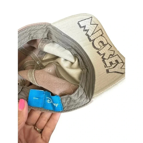 Disney Brown Mickey Mouse Face Embossed Embroidered Baseball Cap Hat Vintage - Picture 2 of 3